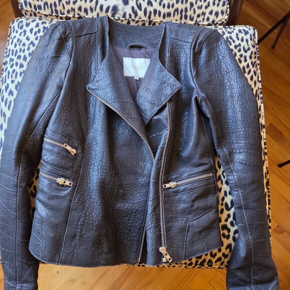 MAJE Leather jacket in midnight blue, size EU 38 - Picture 3 of 12